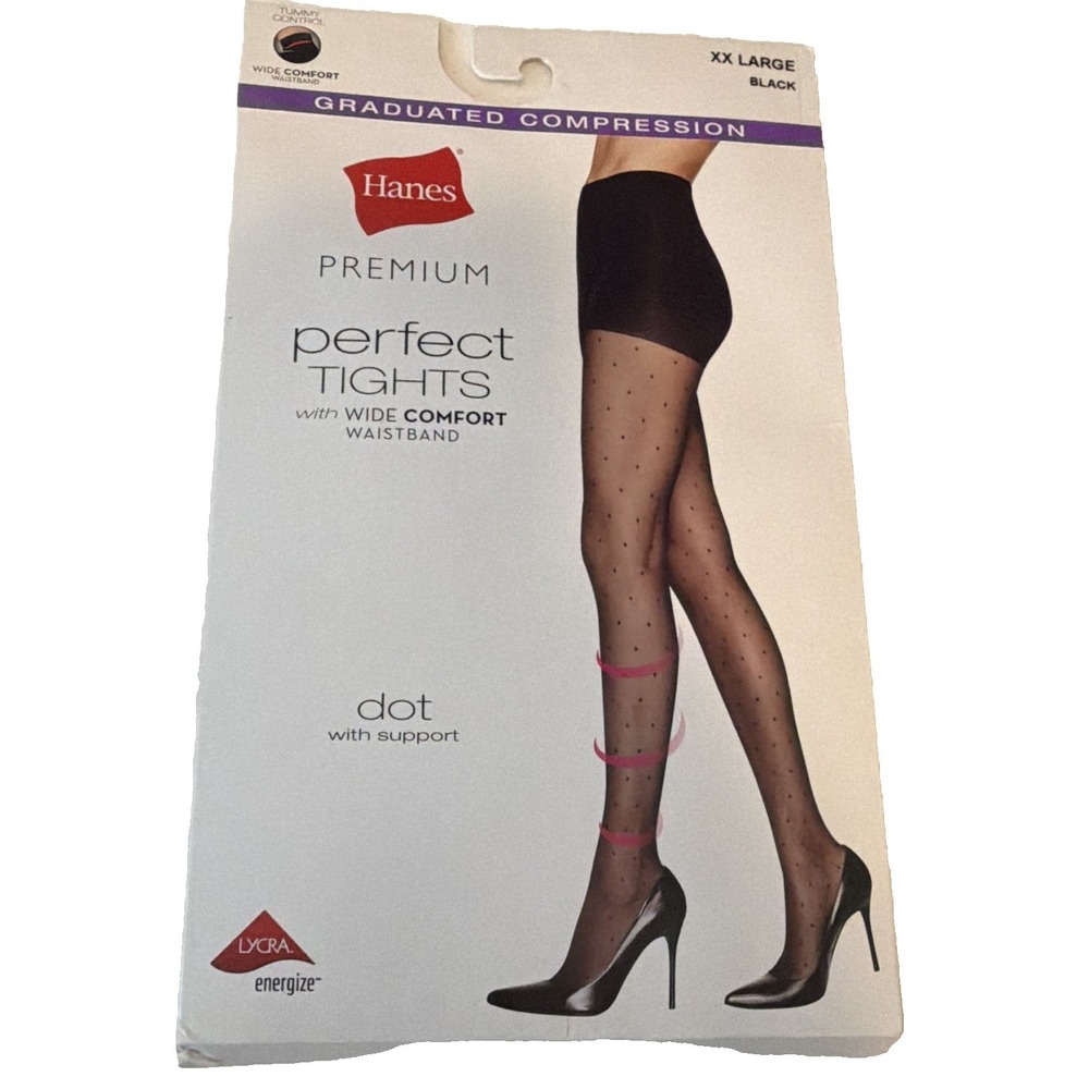 Hanes Premium Control Top Tights Graduated Compression Dot Black XXL